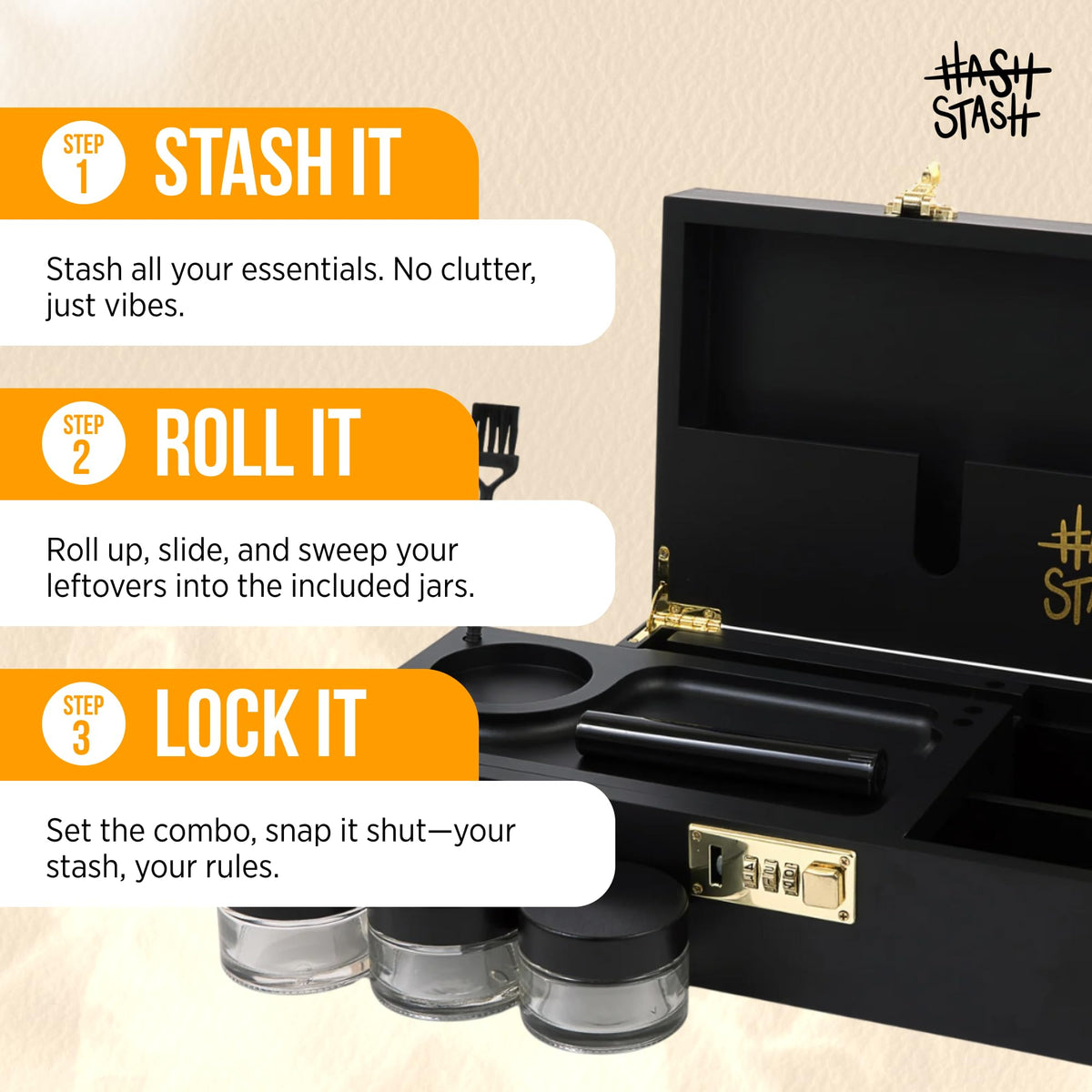 OG Large Bamboo Storage Box with Combination Lock & 3 Jars