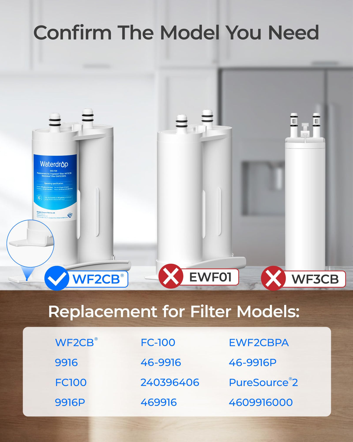 Waterdrop WD-F29 Water Filter Replacement for Frigidaire WF2CB, 3 Pack