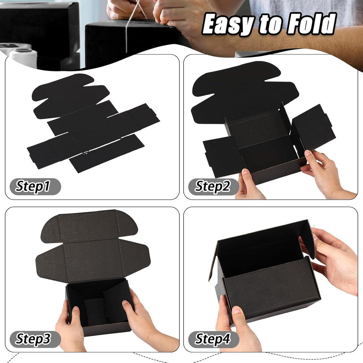 50 Pack 6 x 4 x 3 Inch Black Shipping Boxes Bulk for Small Business