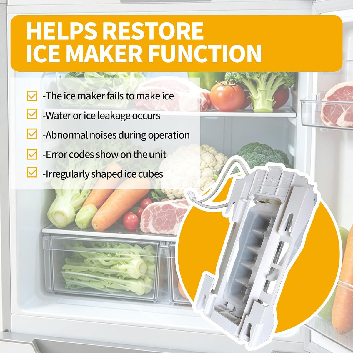 Upgraded 243297609 Ice Maker Replacement Refrigerator Ice Makers Fits for Frigidaire Ice-Maker 243297613, for Electrolux Icemaker Replacement Parts, Replaces 243297606, 6-Pin