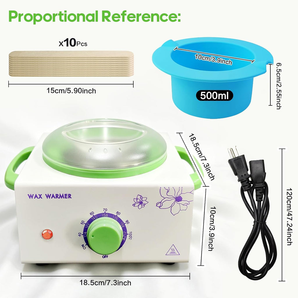 500ml Wax Warmer for Hair Removal, Adjustable Temperature Wax Heater | Professional Waxing Kit for Women & Men with