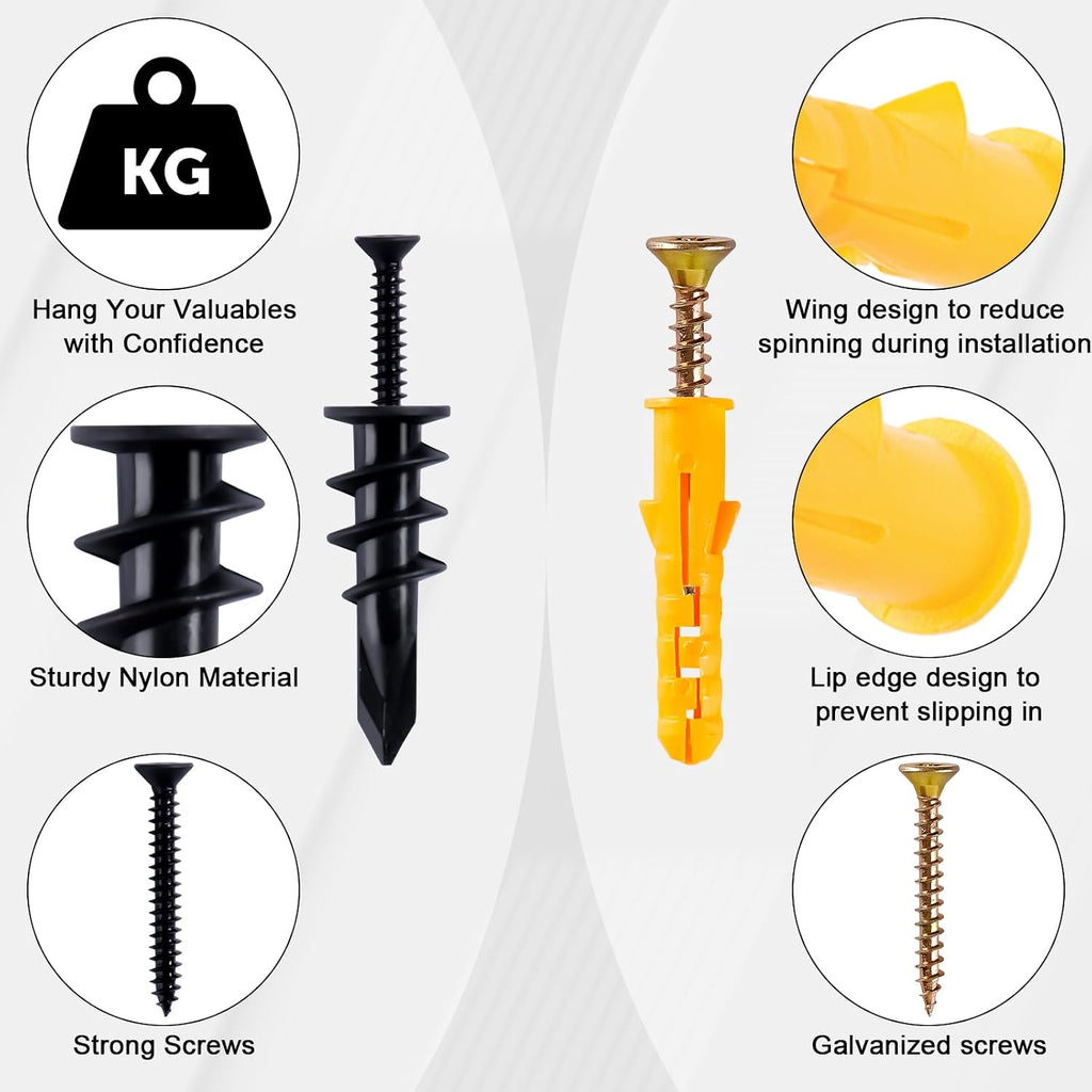 Drywall Anchors Assortment Kit With Self Drilling Wall Anchors and Heavy Duty Toggle Bolts, Metal/Plastic Dry Wall