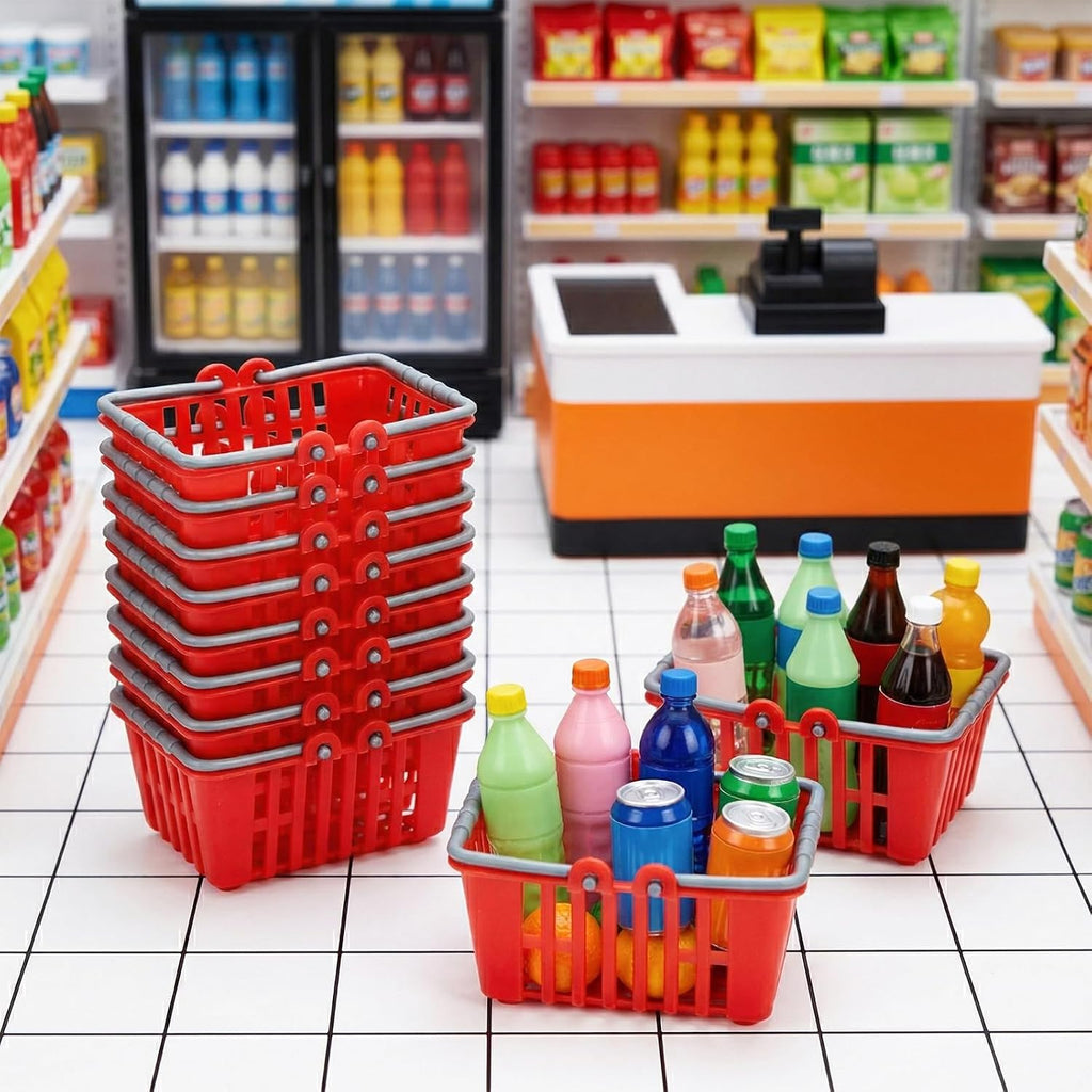 40 Pcs Mini Shopping Baskets, Plastic Mini Shopping Cart, Red Miniature Grocery Cart Supermarket Basket with Handles