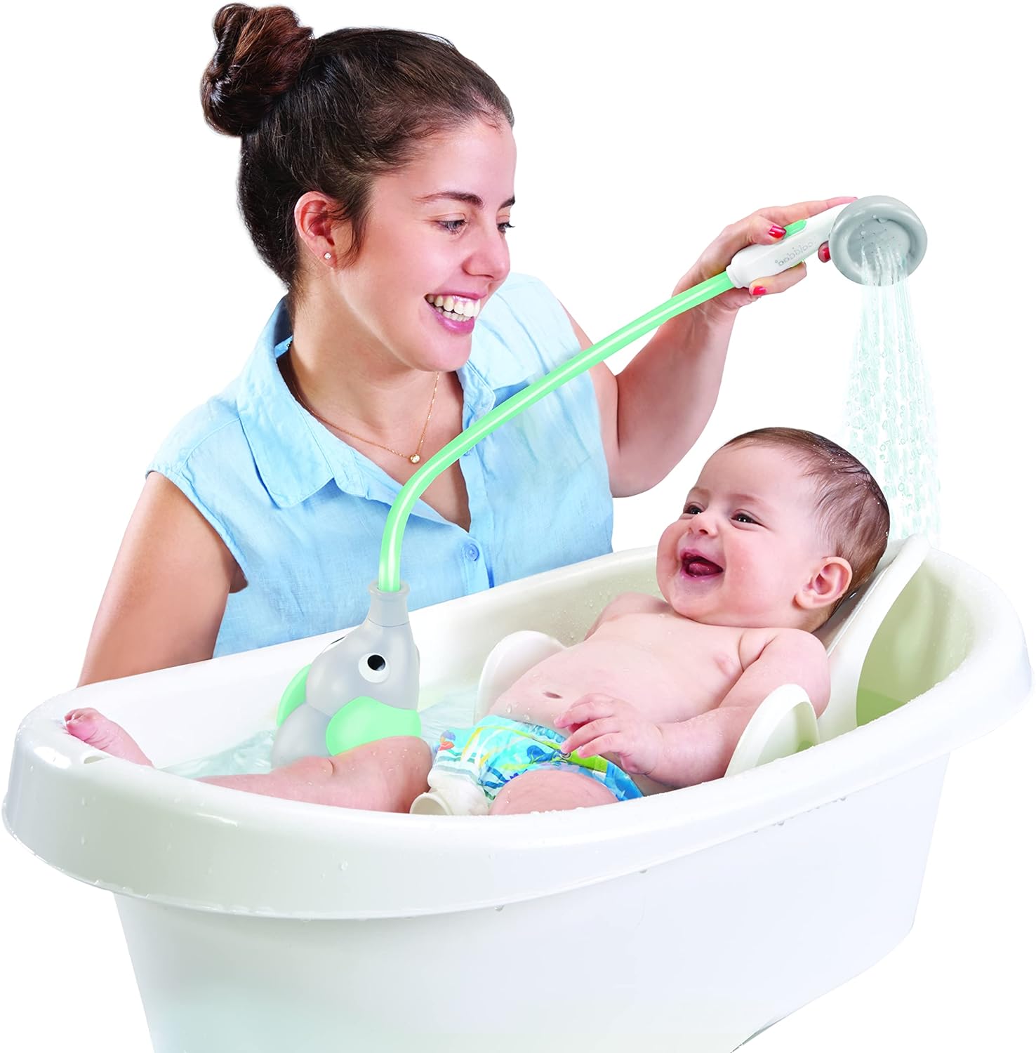 Baby Bath Shower Head - Elephant Water Pump and Trunk Spout Sprayer - One Handed Flow Control for Newborn Babies in