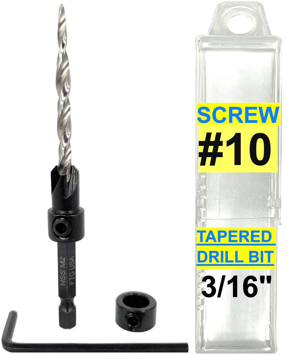 FTG USA #10 (3/16") Countersink Drill Bit for Wood with Tapered Drill Bits