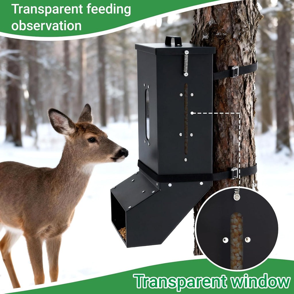 7 Galloon Gravity Deer Feeder, Heavy Duty Hanging Metal Deer Feeder Box with Automatic Dispenser Feeds Protein View