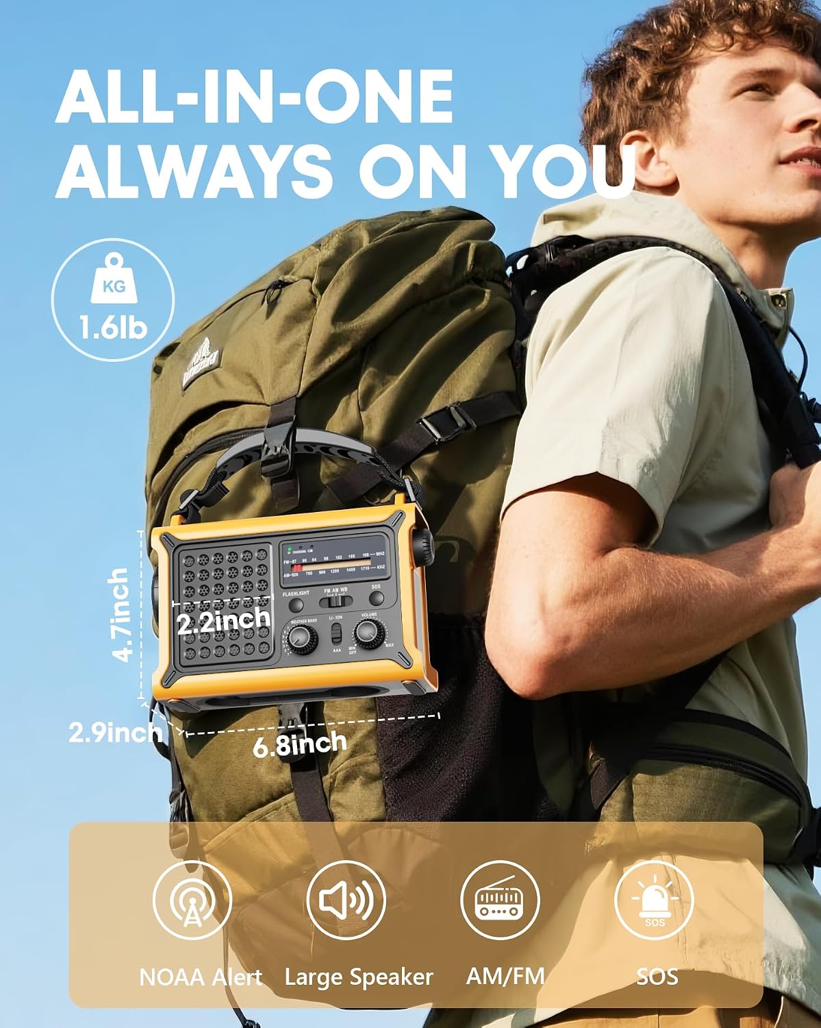 Emergency Weather Radio with Large Solar Panel, Efficient Hand Crank | 12000mAh Battery, AM/FM/NOAA Bands, LED
