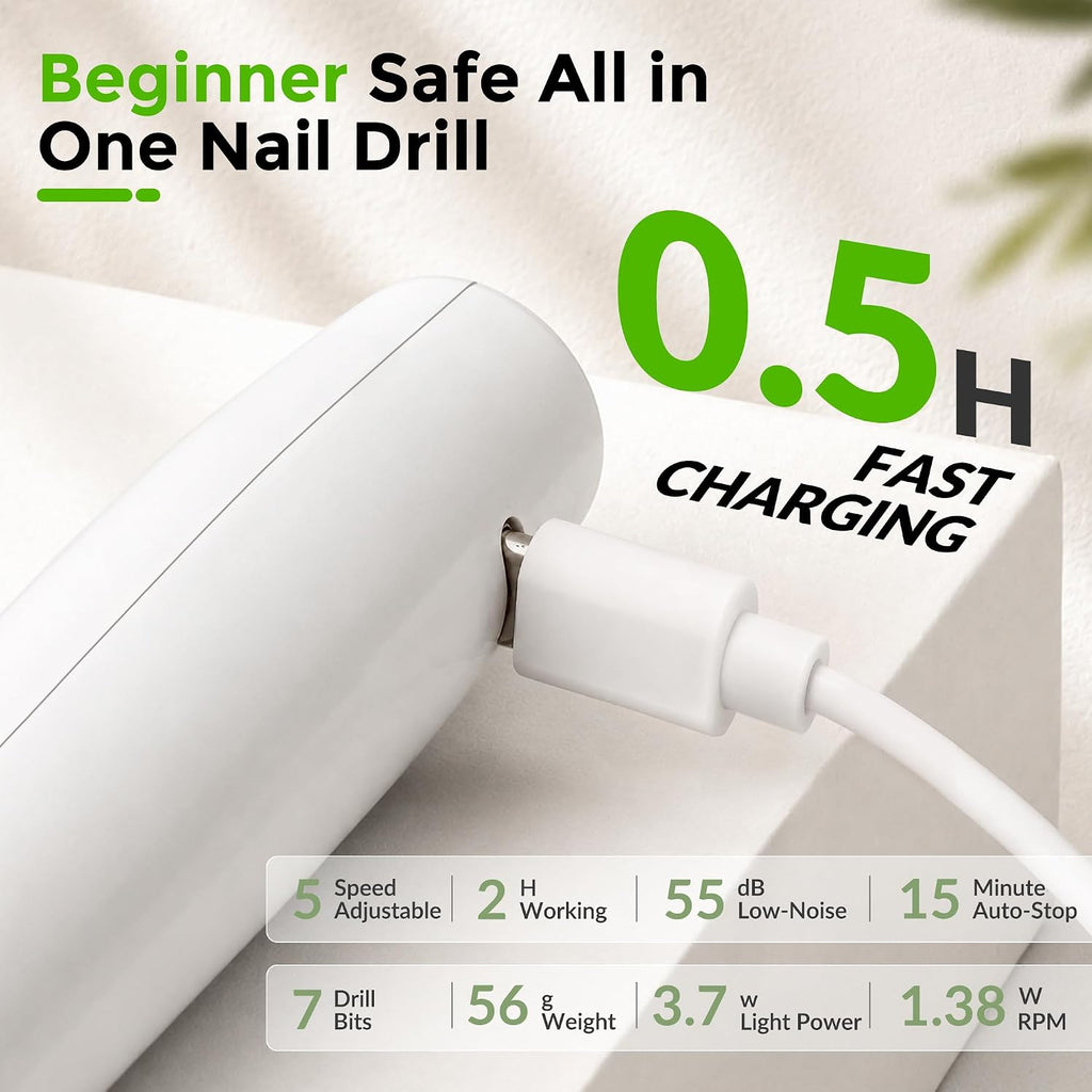 Portable Cordless Electric Nail Drill Kit with UV-LED Light for Beginners