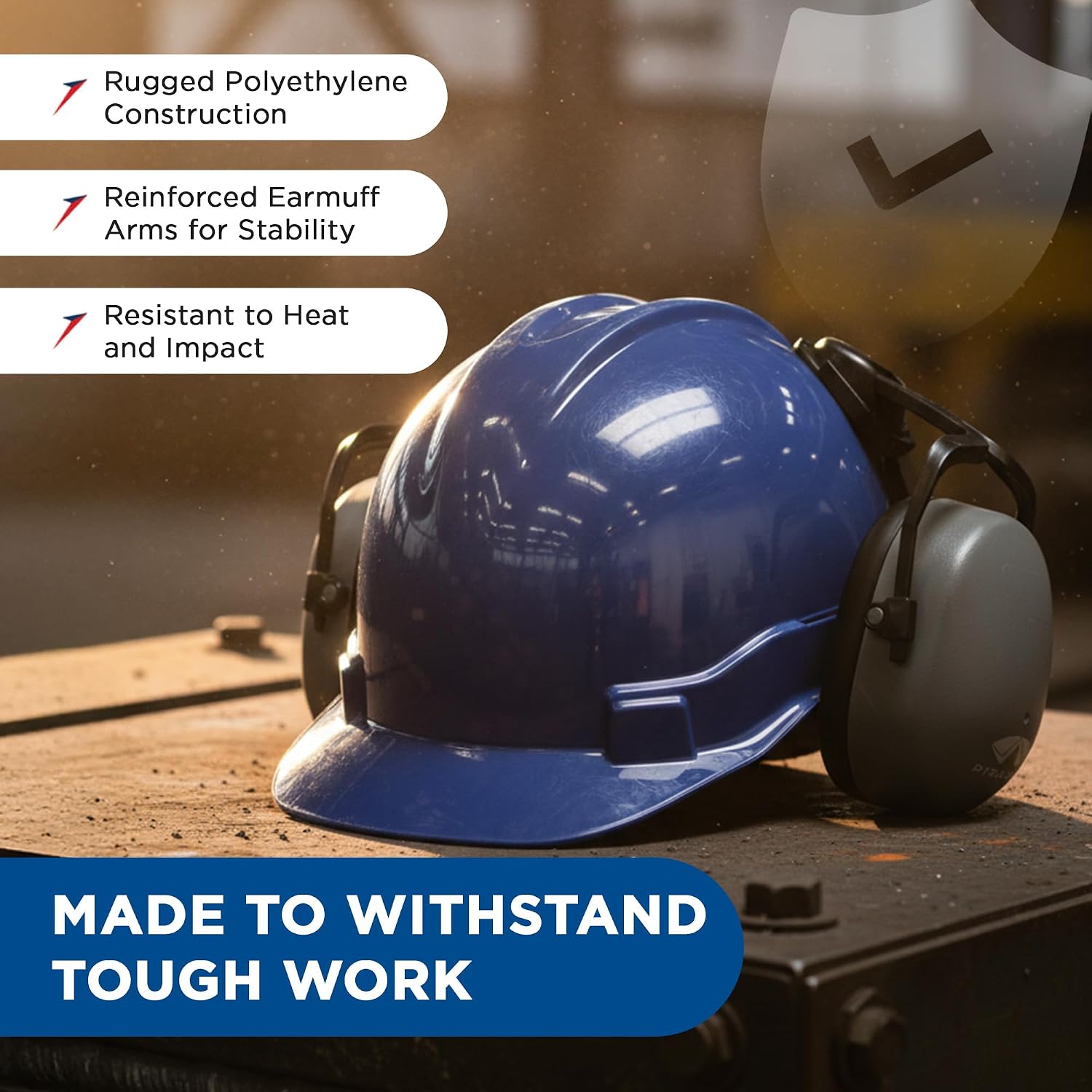 Ridgeline Cap Style Hard Hat Safety Helmet with Hard Hat Suspension and Earmuff Attachment Included for Head and