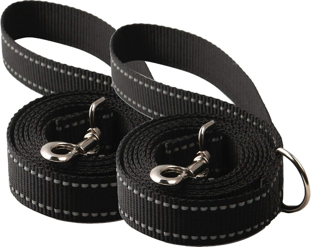 [2 Pack] 6ft Reflective Dog Leash, Heavy Duty Nylon Walking Training Leash with Accessory D-Ring for Small Medium