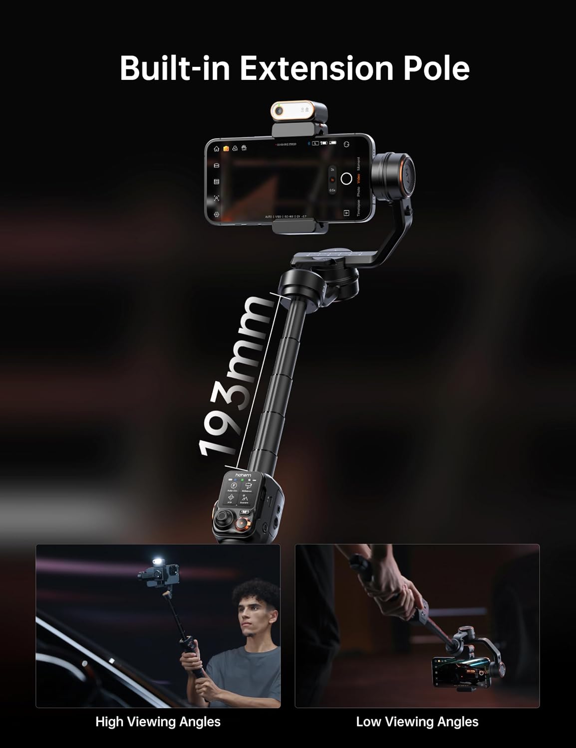 iSteady M7 Smartphone Gimbal Stabilizer, AI Tracking Sensor with Fill Light, 1.4" Full Color Detachable Touchscreen