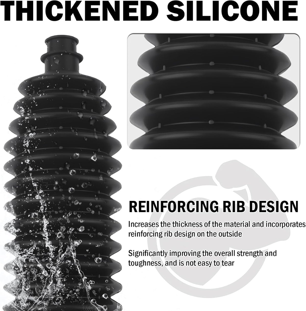 2PCS Thick Silicone Car Inner Tie Rod Boot Upgrade Large Caliber,Cuttable Car Rack and Pinion Boot Kit Includes Ties/Clamps,Professional Cars Steering Rack Boots Kit (Black)