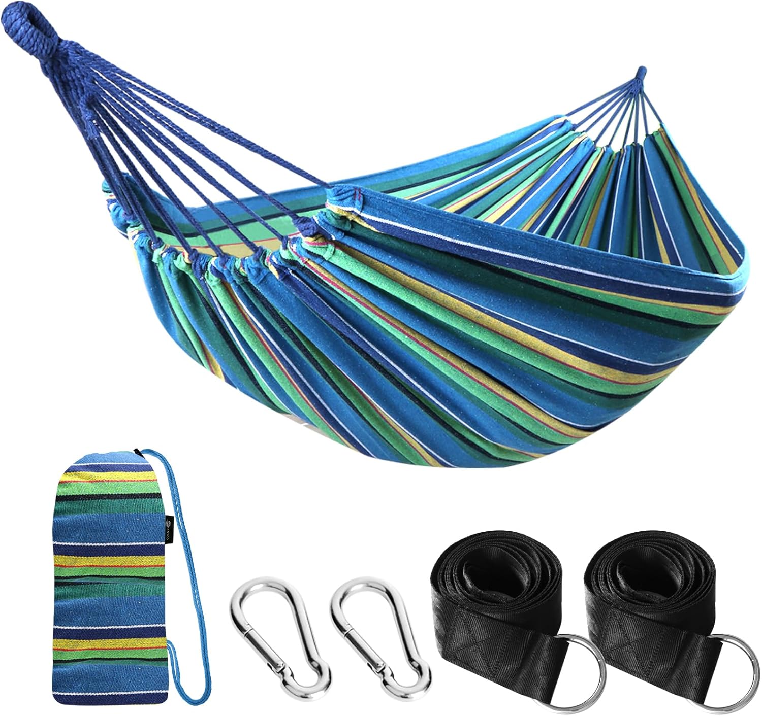 Cotton Camping Hammock Portable with Tree Straps Holds 660lbs | Breathable Weave,Hanging Sturdy Hammocks with Carry