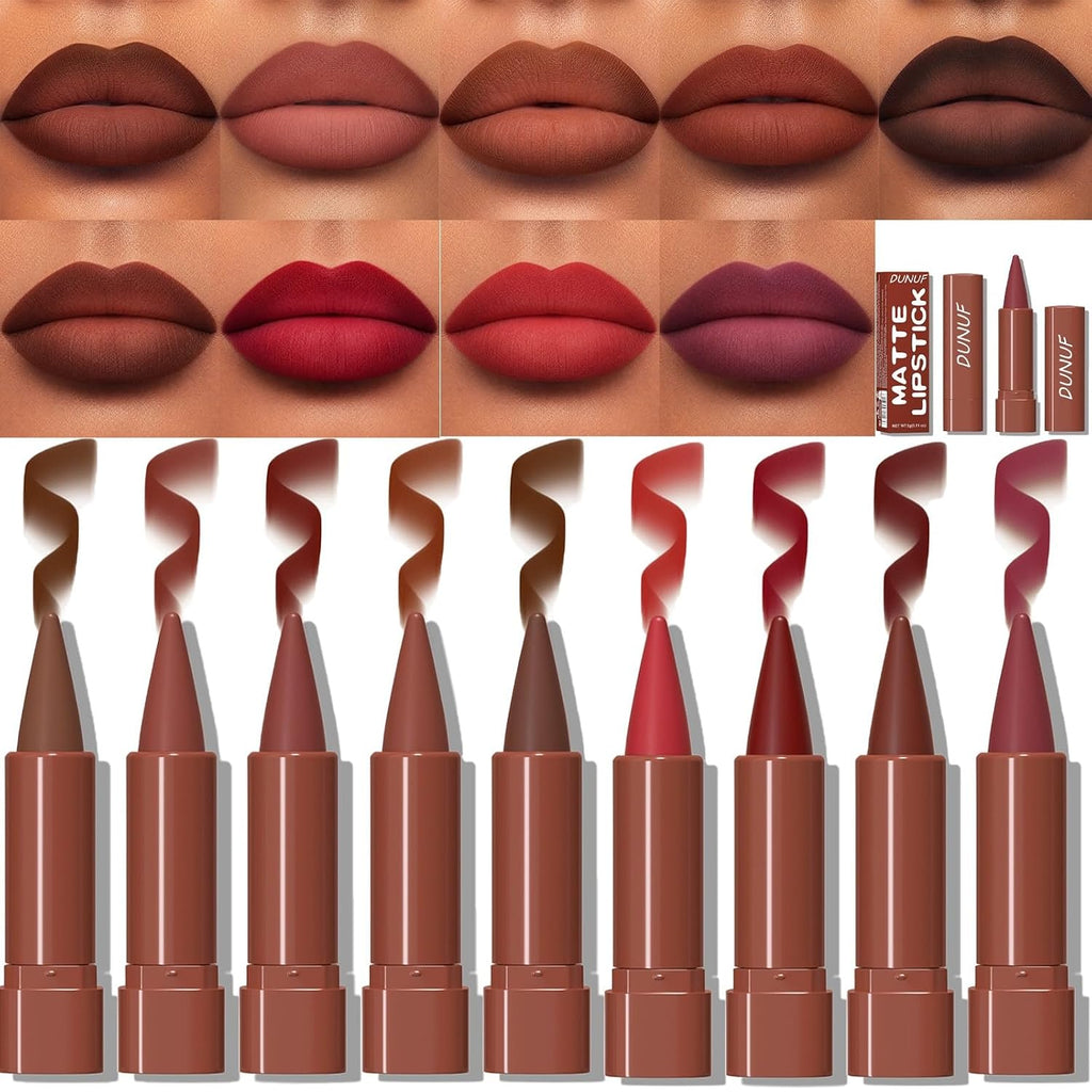 Matte Lip Liner Set Gradient Velvet Lip Crayon with Retractable and Long-Lasting Lipsticks for Women and Gift (9 Pcs