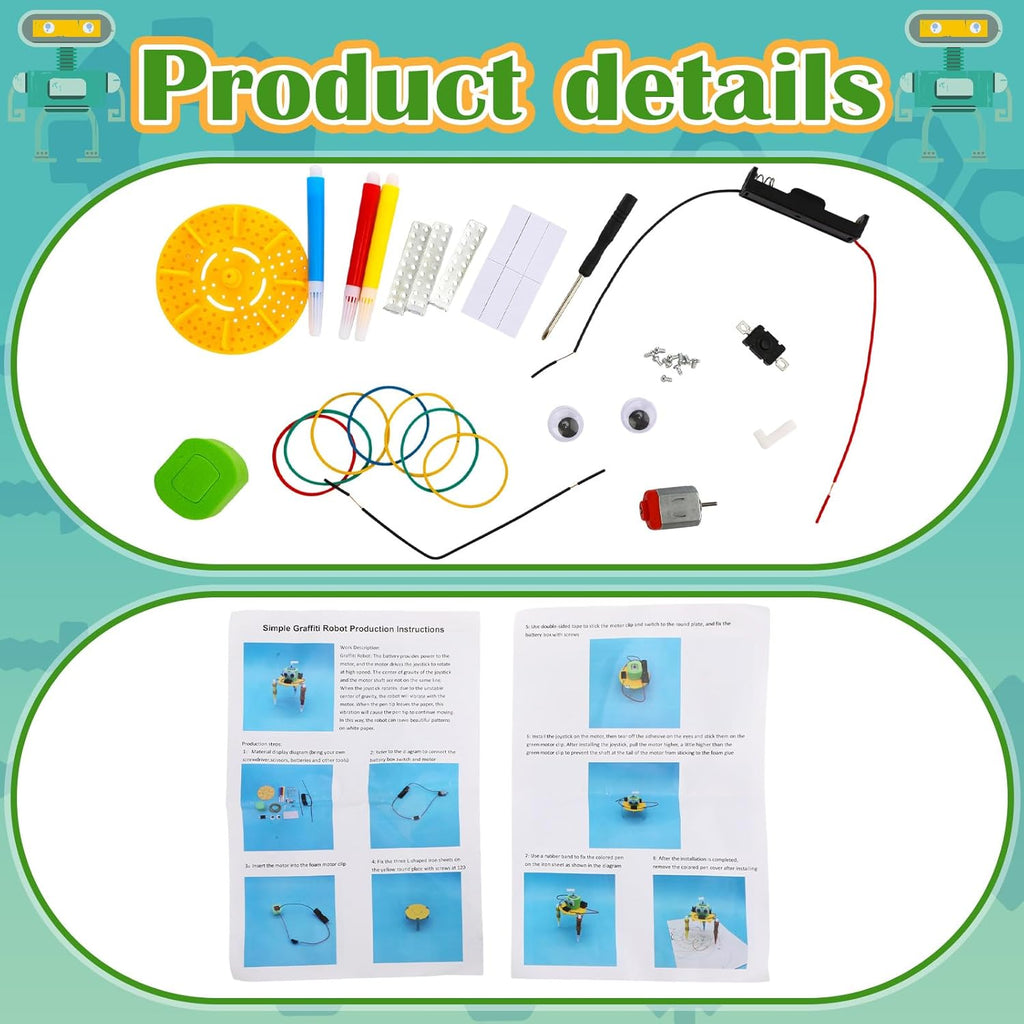 16 Pcs Doodling Robot Building Kits Stem Craft Kits for Kids 8-12, Stem Robotics Kit Toys Educational Robotics DIY