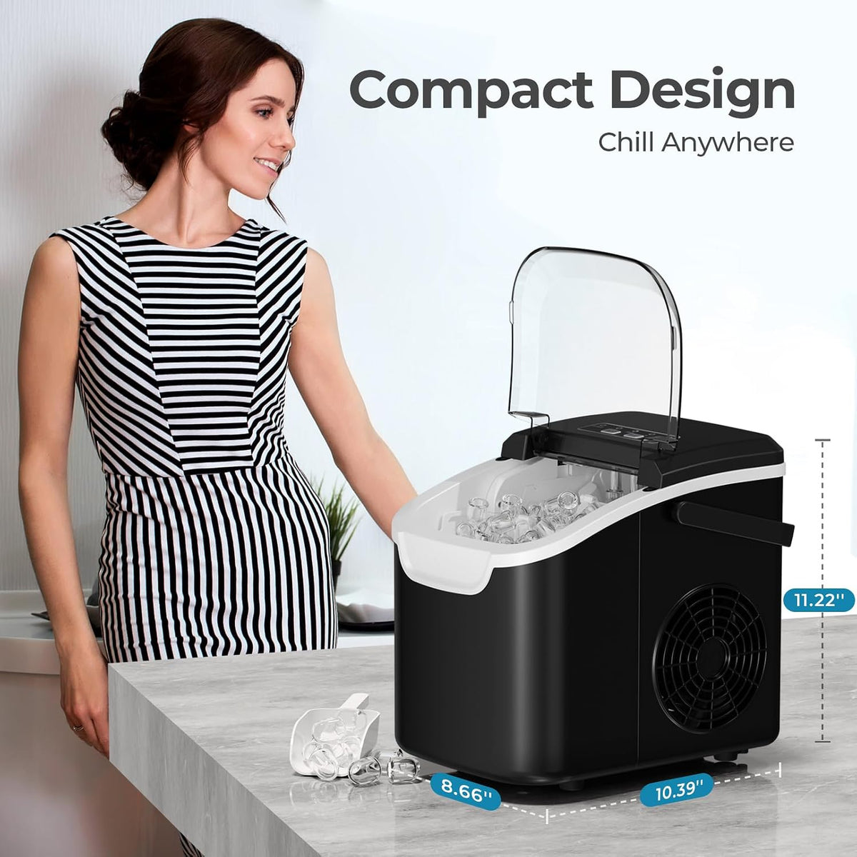 Countertop Ice Maker Machine, 26Lbs/Day Fastest 6‑Min Ice
