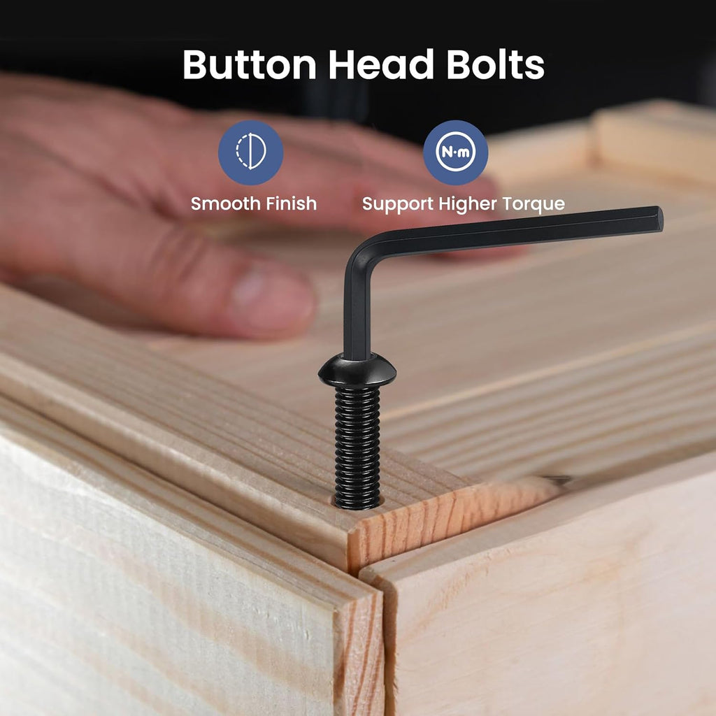 3/8-16 x 3/4 Inch Button Head Socket Cap Bolts Screws,304 Stainless Steel 18-8,Fully Threaded,Black Zinc Plated,with Hex Spanner(10Pcs)