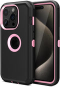 for iPhone 15 Pro Max Case Heavy Duty Drop Protection Black Pink | Drop Protection Screenless Dual Layer Shockproof