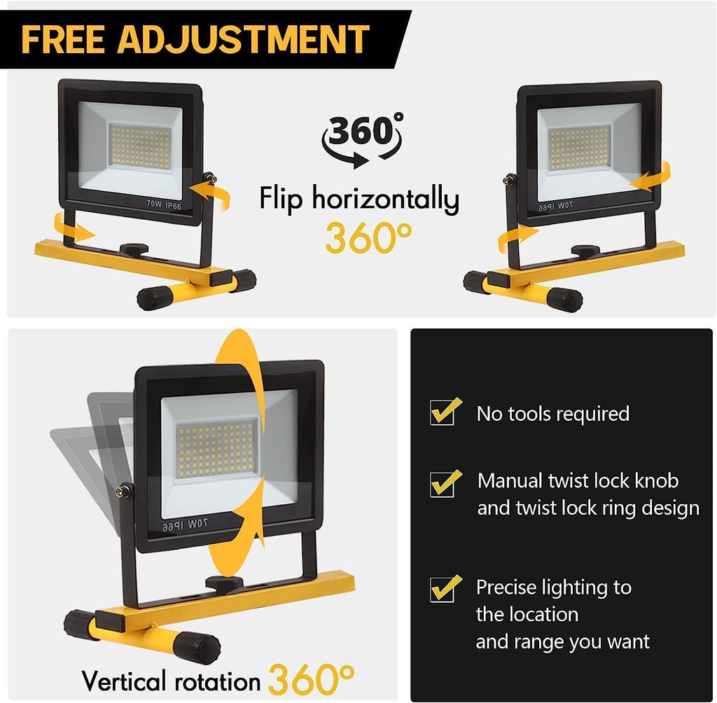 22000 Lumen Work Lights with Stand, 3 Head Portable LED Work Light, with Adjustable&Foldable Tripod Stand, IP66