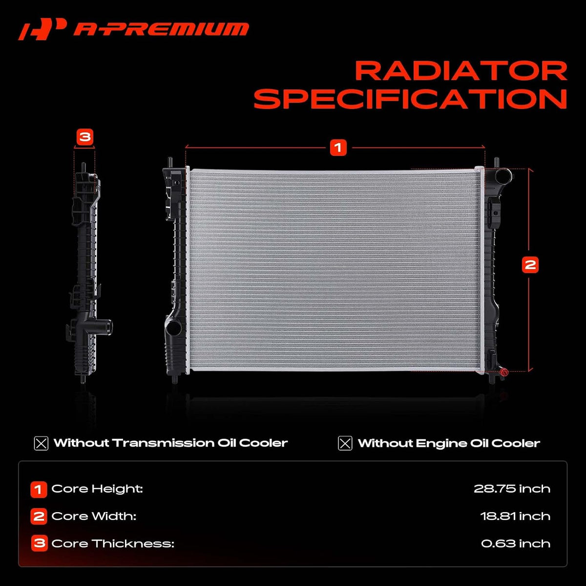 A-Premium Engine Coolant Radiator Assembly Compatible with Ford