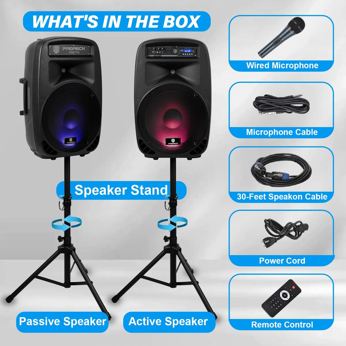 Party 15 Portable 15-Inch 2000 Watt 2-Way Powered PA Speaker System Combo Set with Bluetooth/USB/SD Card/FM/Remote