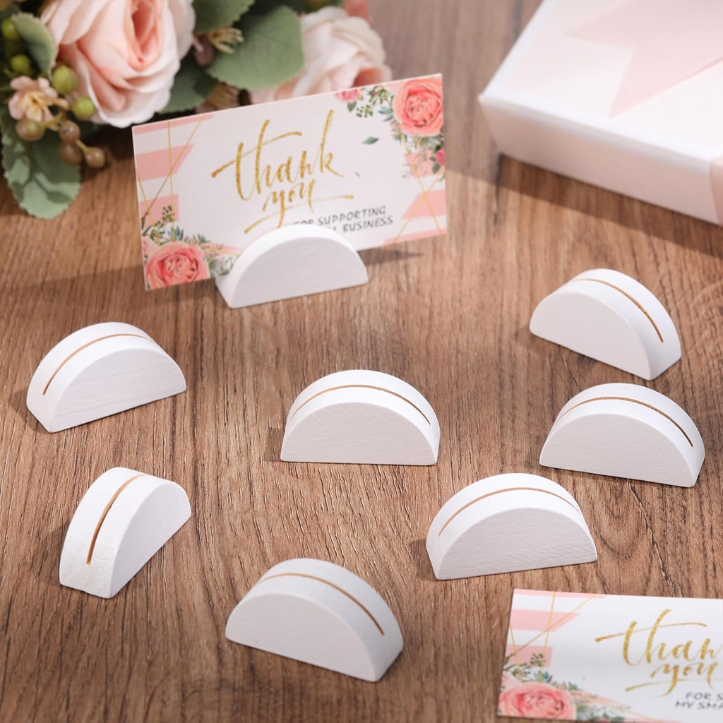 24 Pcs White Table Number Stands Wooden Small Size Lightweight Table Name Holder Semicircular Design Place