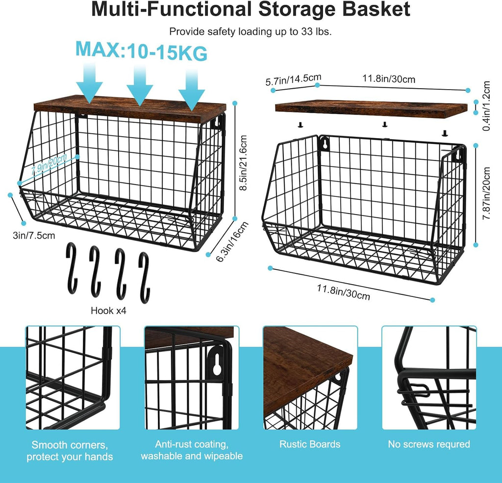 Laundry Room Shelves, Wall Mounted Storage Basket, 11.8"Wx7.9"Dx8.5"H | Stackable Wire Wall Shelves Organizer for