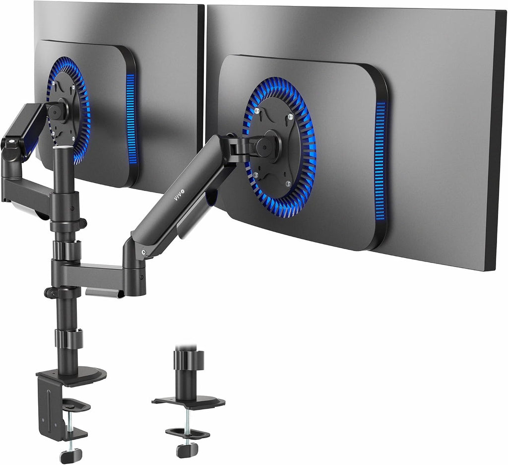17 to 32 inch Dual Mechanical Monitor Mount, 2 Tension Spring Arms, Adjustable Swivel, Rotation, Heavy Duty VESA Desk