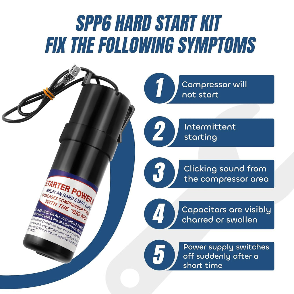SPP6 Hard Start Capacitor for AC Compressor 115-288V AC | (1/2 Thru 10 H.P.) Compatible with Supco Relay Increases