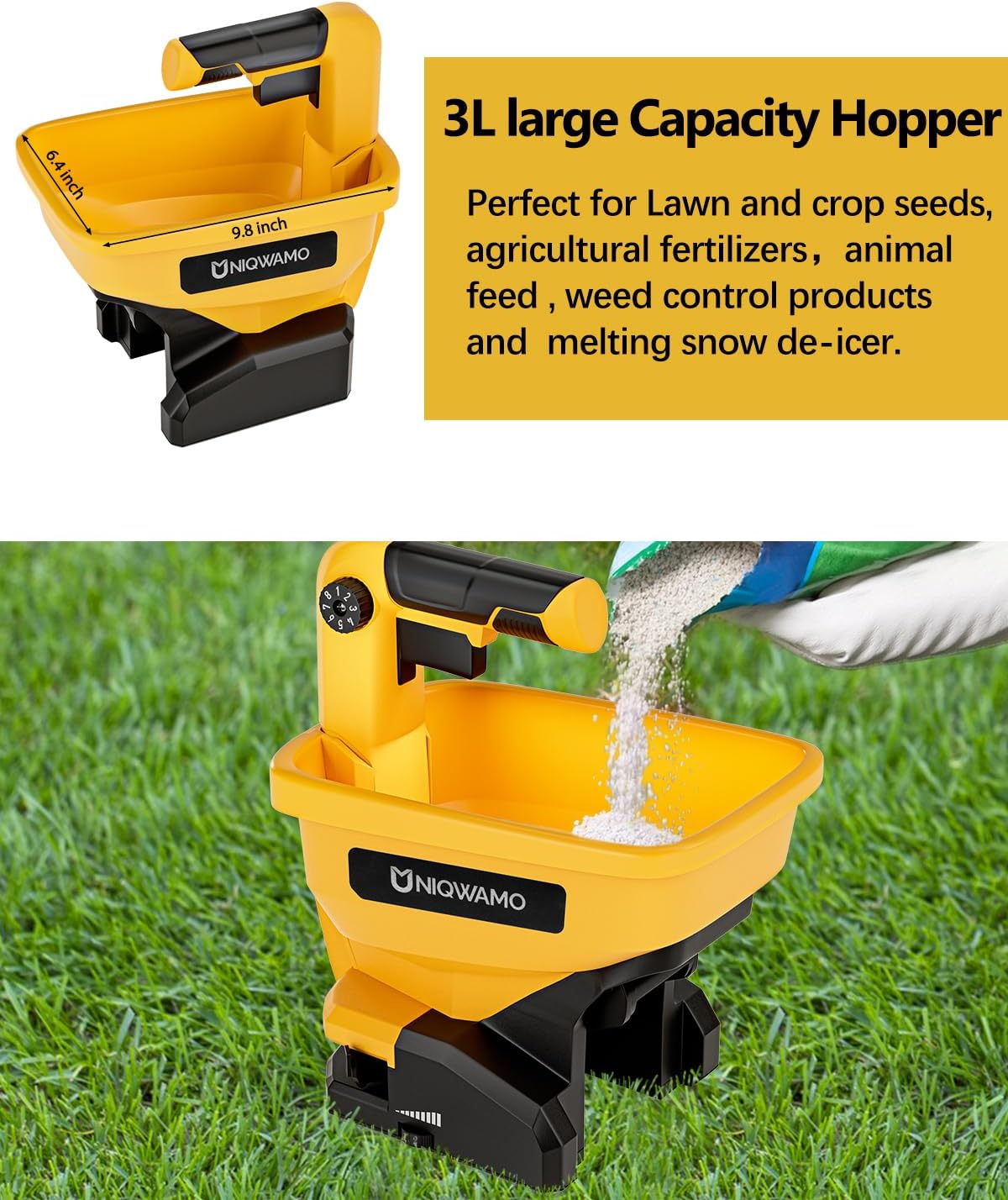 Handheld Power Spreader Compatible for Dewalt 20V/60V Battery | Available Year-Round, Grass Seeds, Rock Salt (Battery