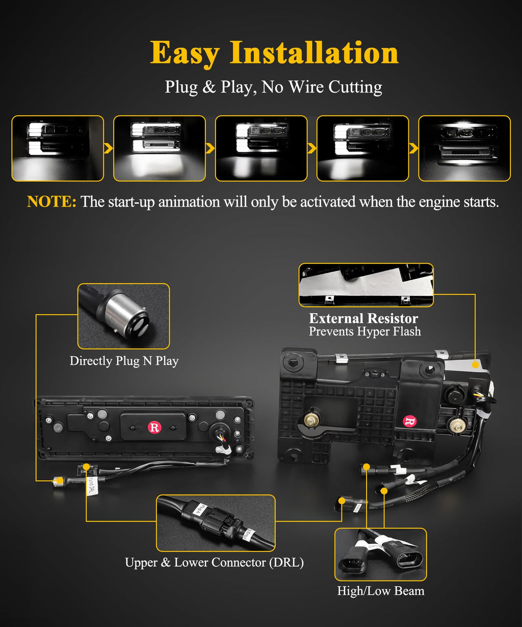 LED Headlights Assembly DOT Approved with DRL Sequential Turn Signal High/Low Beam Start Animation Lights Chrome