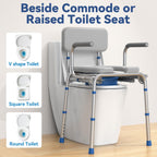 Drop Arm Bedside Commode with Padded Seat and Backrest (Gray)