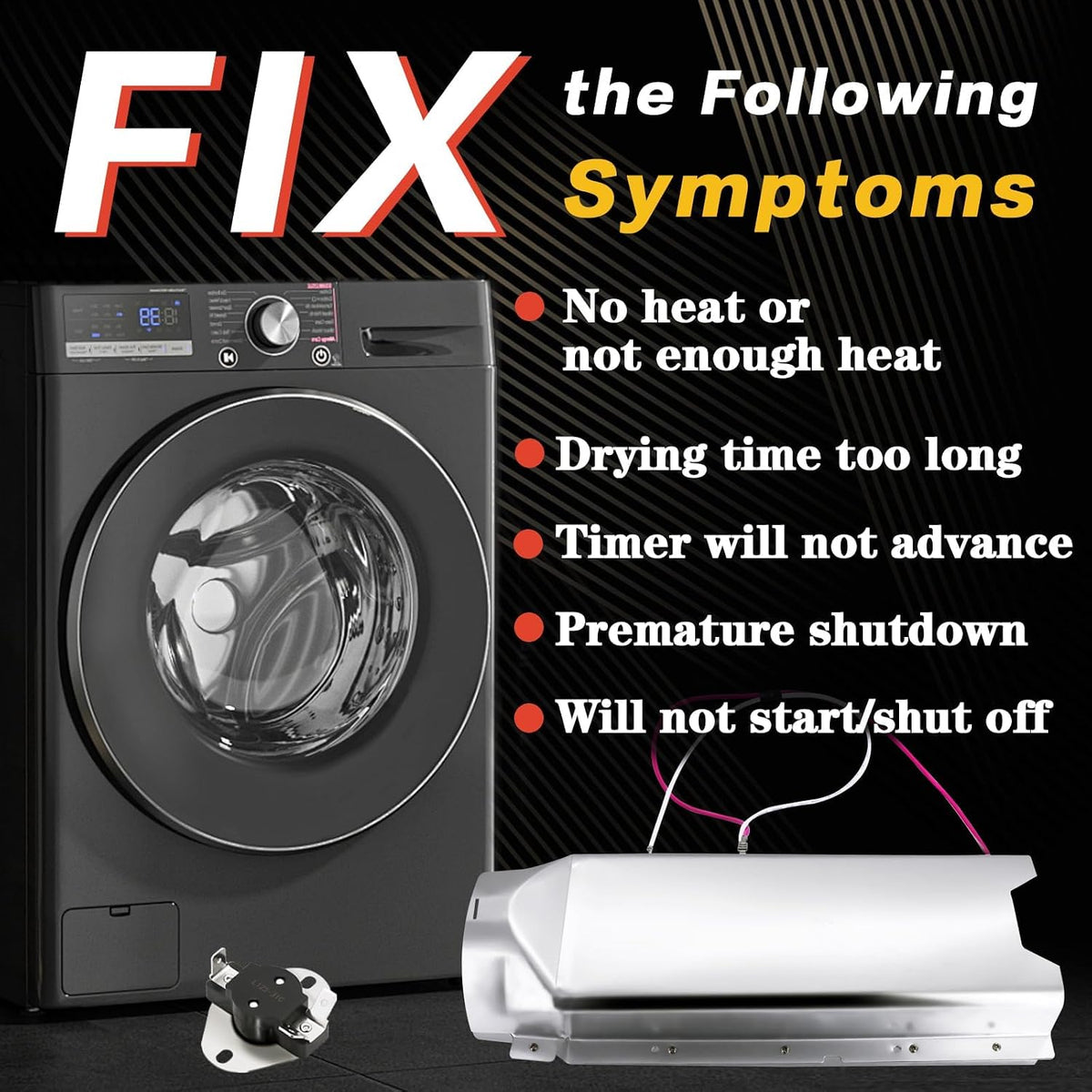 DLE2301W DLE2101W DLE3050W Dryer Heating Element Kit Fit for LG Models DLE2301R DLE7177RM DLE4970W DLE7100W DLE2512W DLE2350W DLEX3250W DLE4870W DLE3777W DLEX7177RM DLEY1701WE DLE1310W & 6931EL3001F