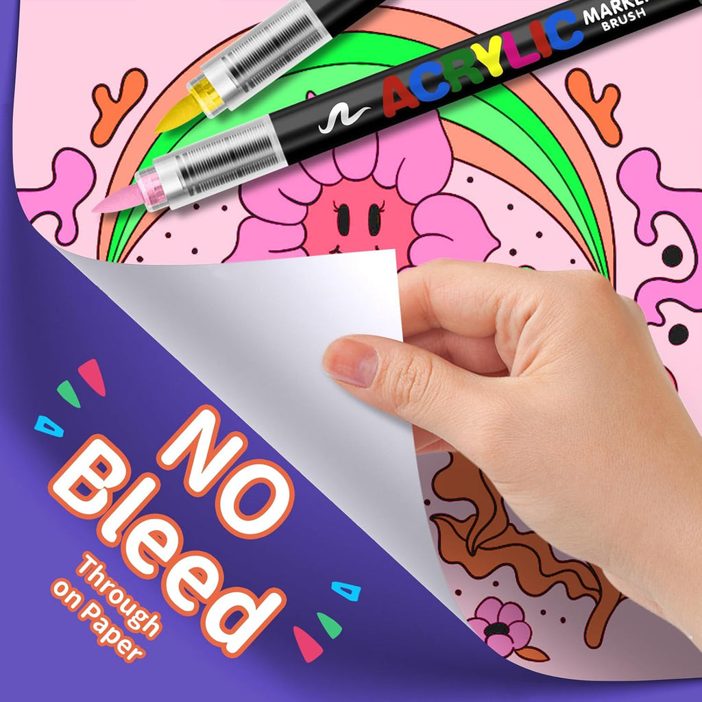 Acrylic Paint Markers,Acrylic Brush Markers Paint Pens, No Bleed Paint markers for Fabric,Wood,Rocks,Canvas