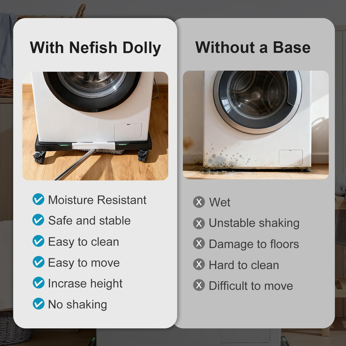Furniture Dolly Adjustable Mini Fridge Stand with Wheels Washing Machine Stand Mobile Roller with 4 Locking Swivel