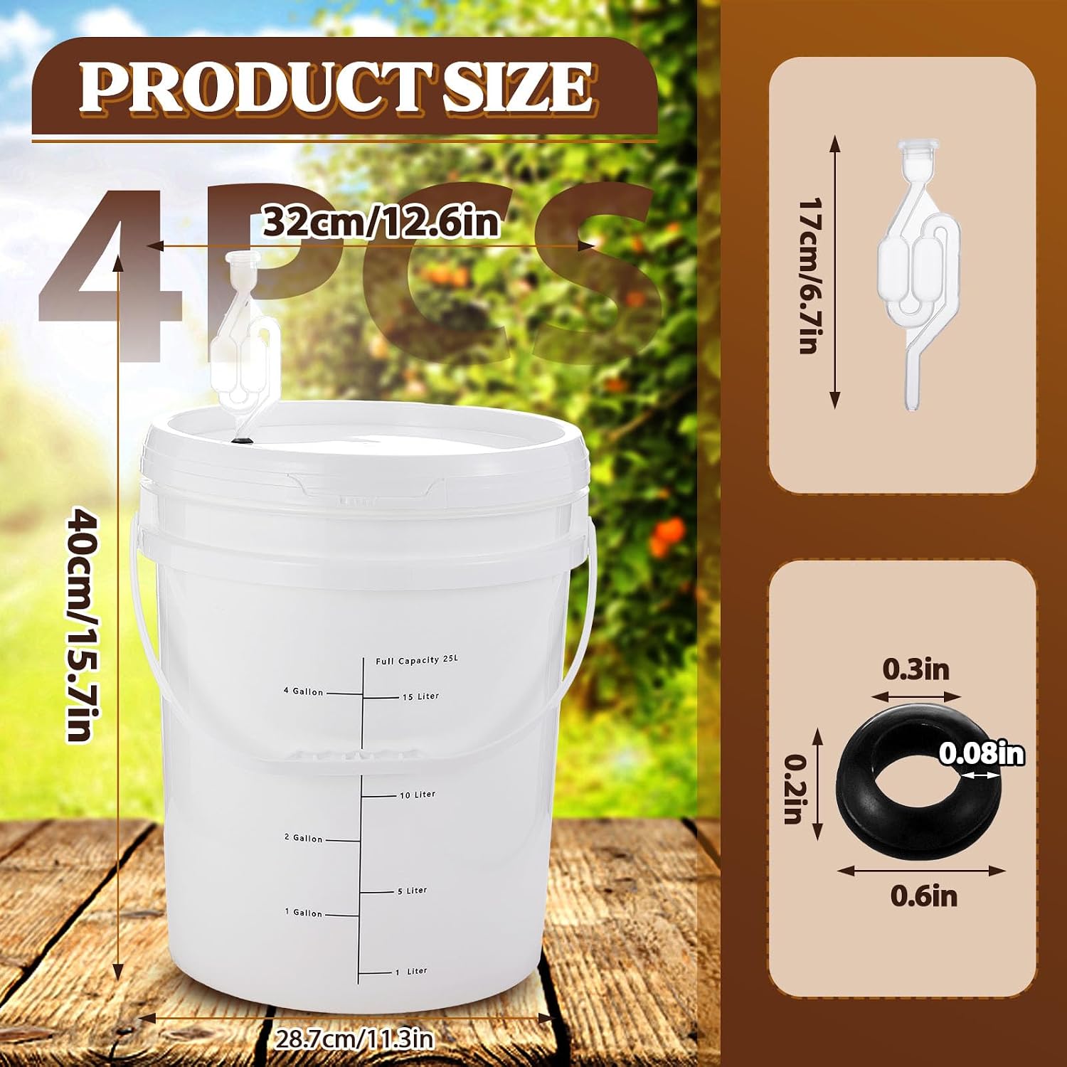 4 Pcs White 6.5 Gallon Fermentation Bucket with Twin Bubble Airlock Grommets Lid Brewing Wine Fermenter Fermentation