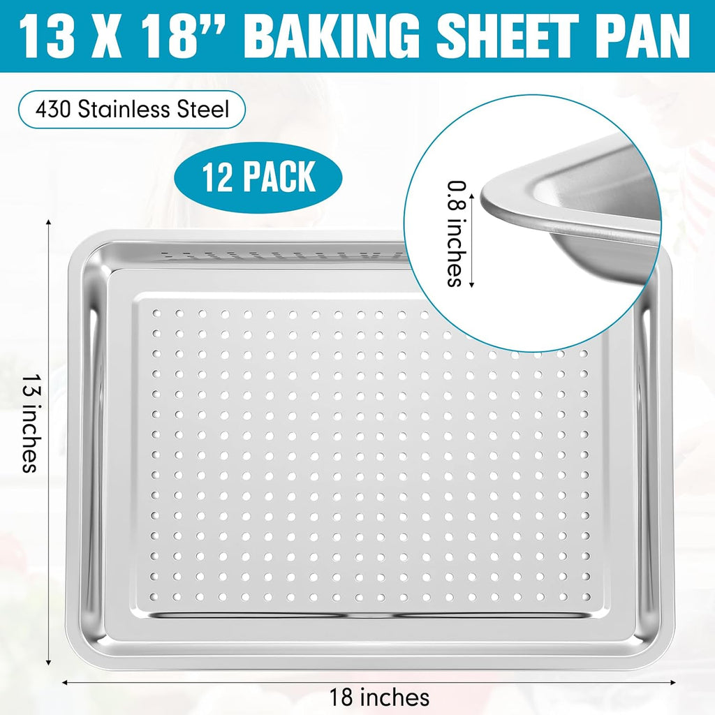 12 Pack Perforated Baking Sheet Pans 13" X 18" Stainless Steel