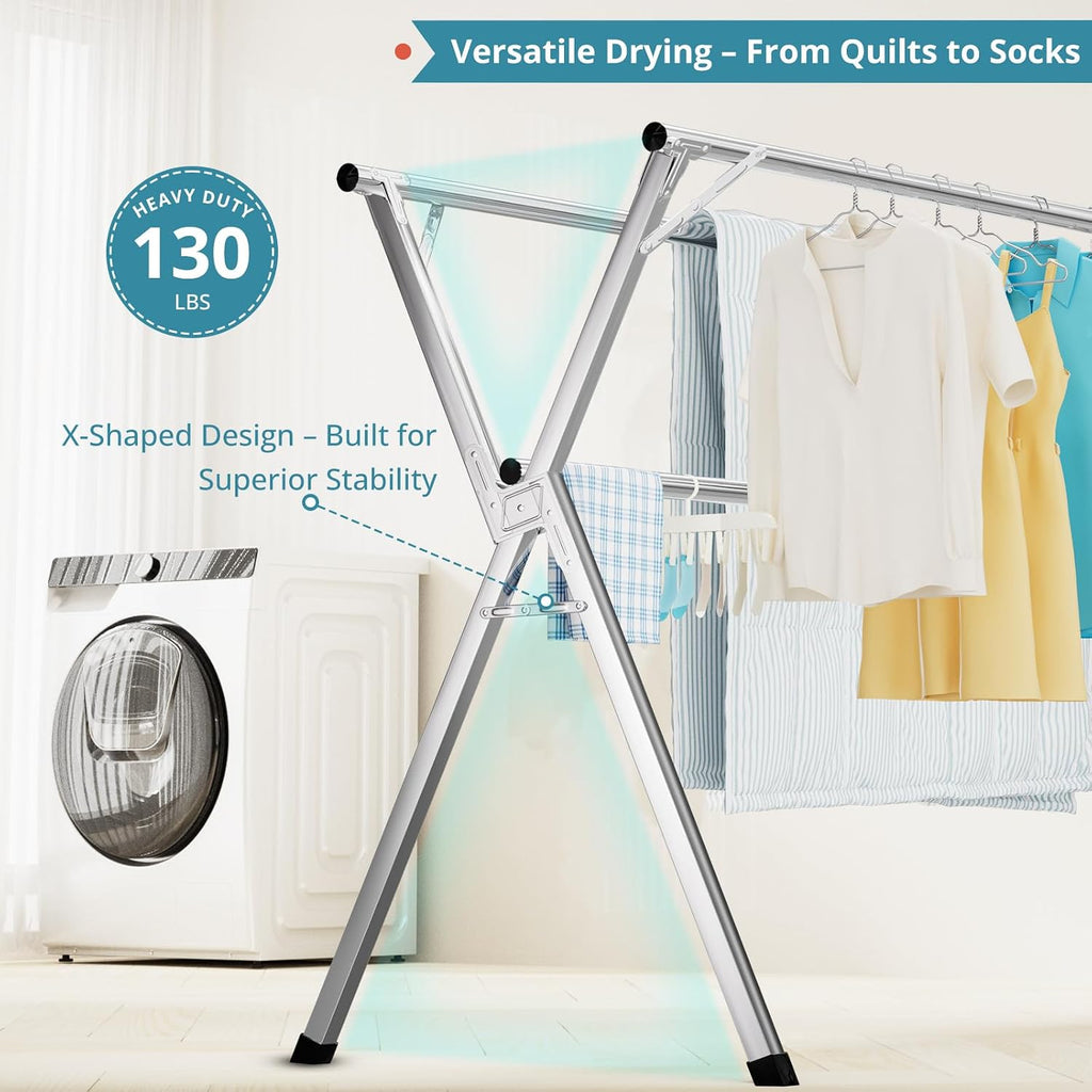 79" Clothes Drying Rack, Drying Rack Clothing Folding Indoor Outdoor | Heavy Duty Stainless Steel Laundry Rack