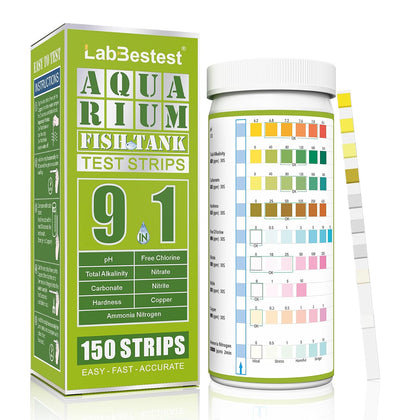 Aquarium Ammonia Test Strips Kit Fish Tank Test Strips (9-Way) | Pond Water Testing Kit for Freshwater Saltwater