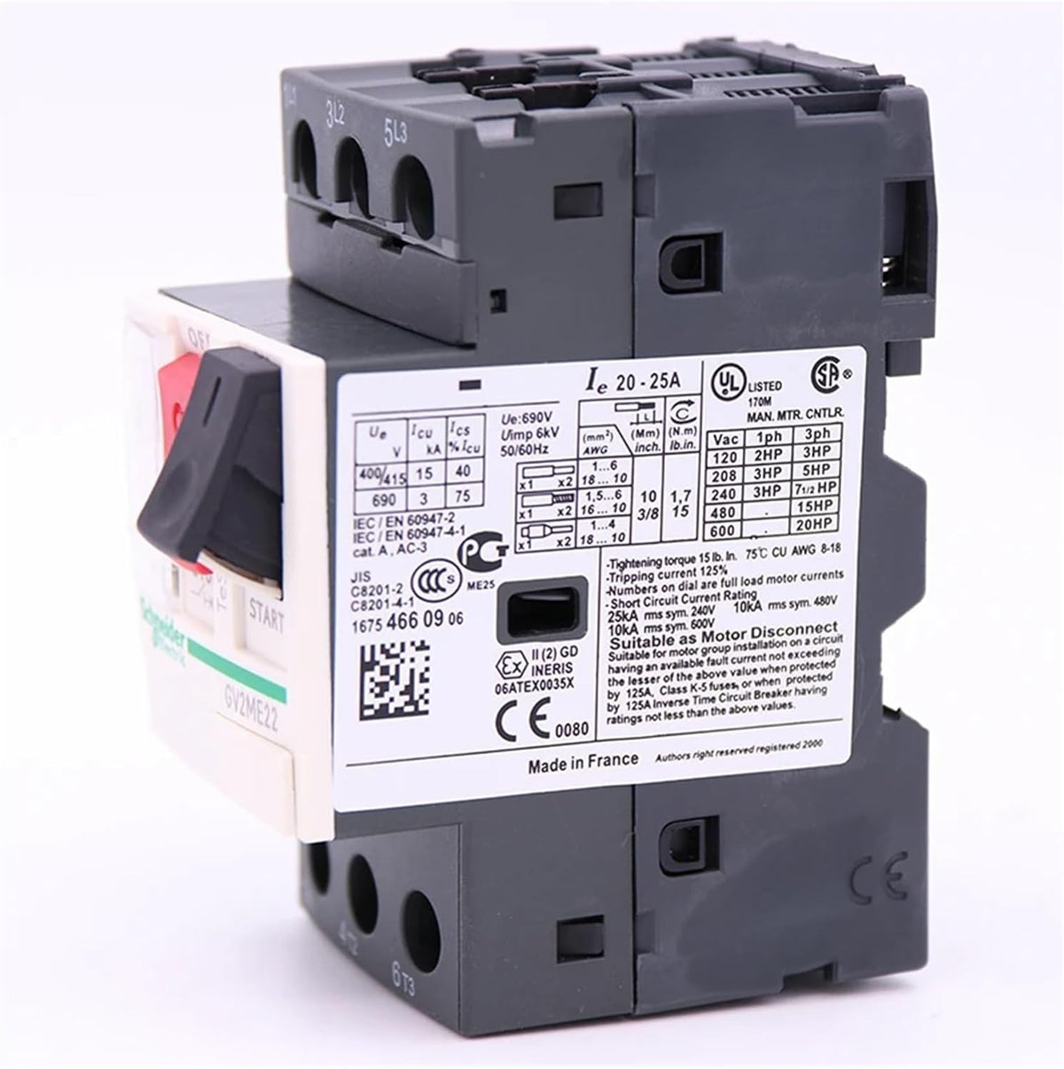 GV2ME22 3P 20-25A Thermal Magnetic Screw clamp Terminal Motor Circuit Breaker