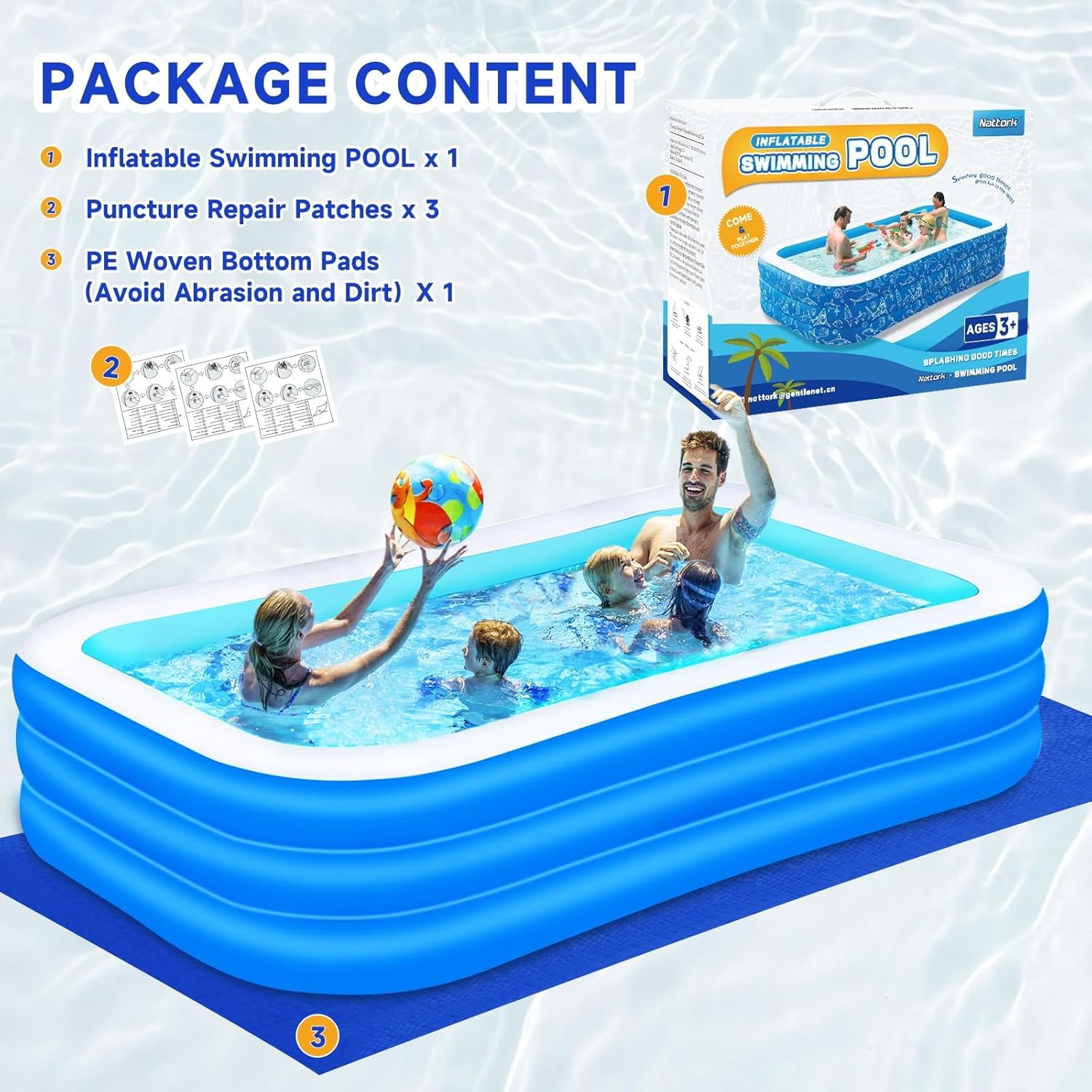 Inflatable Swimming Pool for Kids and Adults- 118" x 68" x 22" Family Full-Sized Blow Up Pools for kids -Thickened