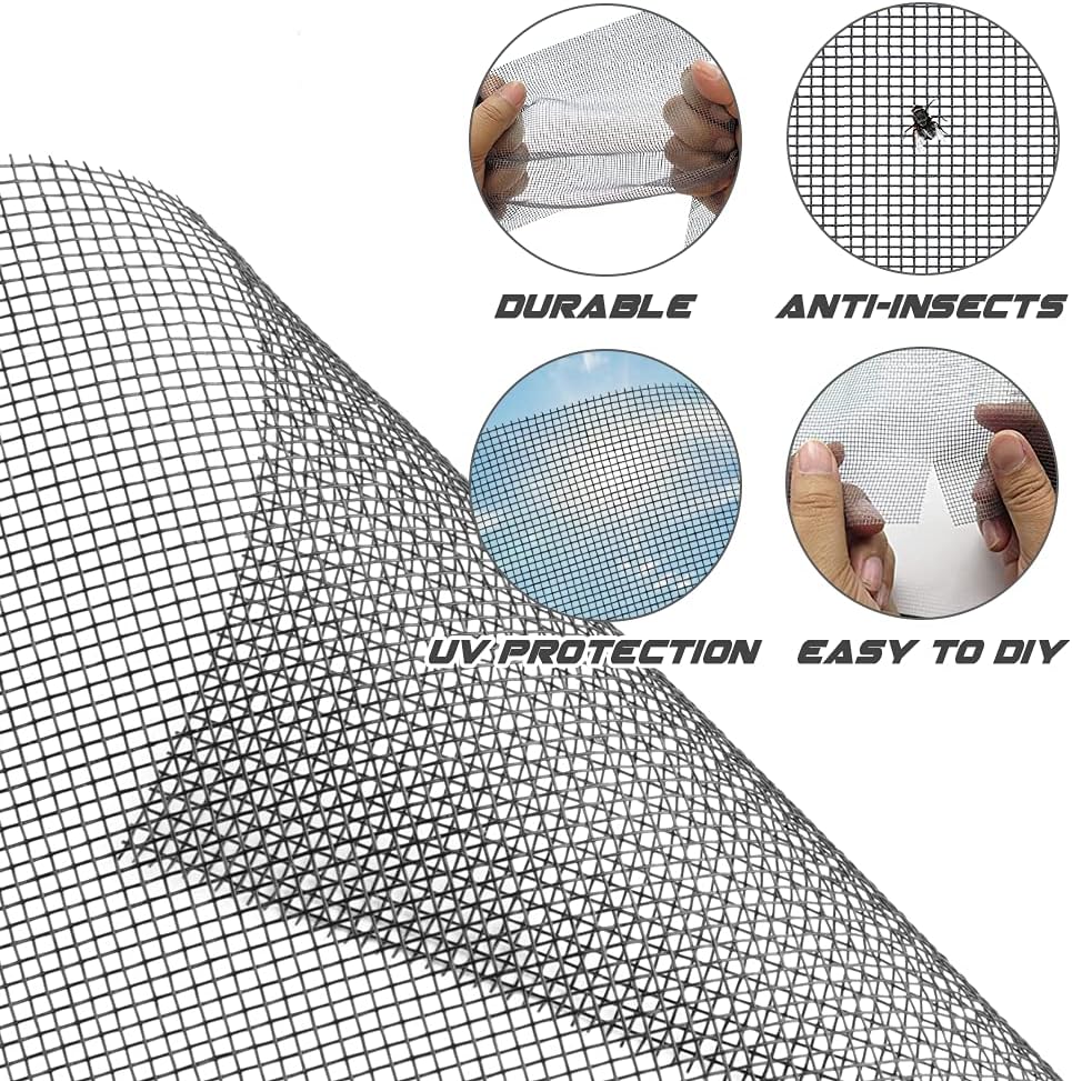 Screen Repair Kit Easy DIY Project 36" x 90" Fiberglass Screen Mesh with Rolling Tool and Screen Retainer Spline