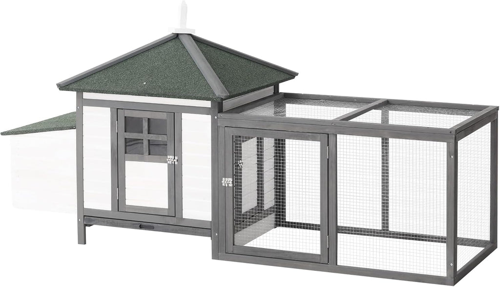 77" Wooden Chicken Coop with Nesting Box, Cute Outdoor Hen House with Removable Tray, Ramp Run