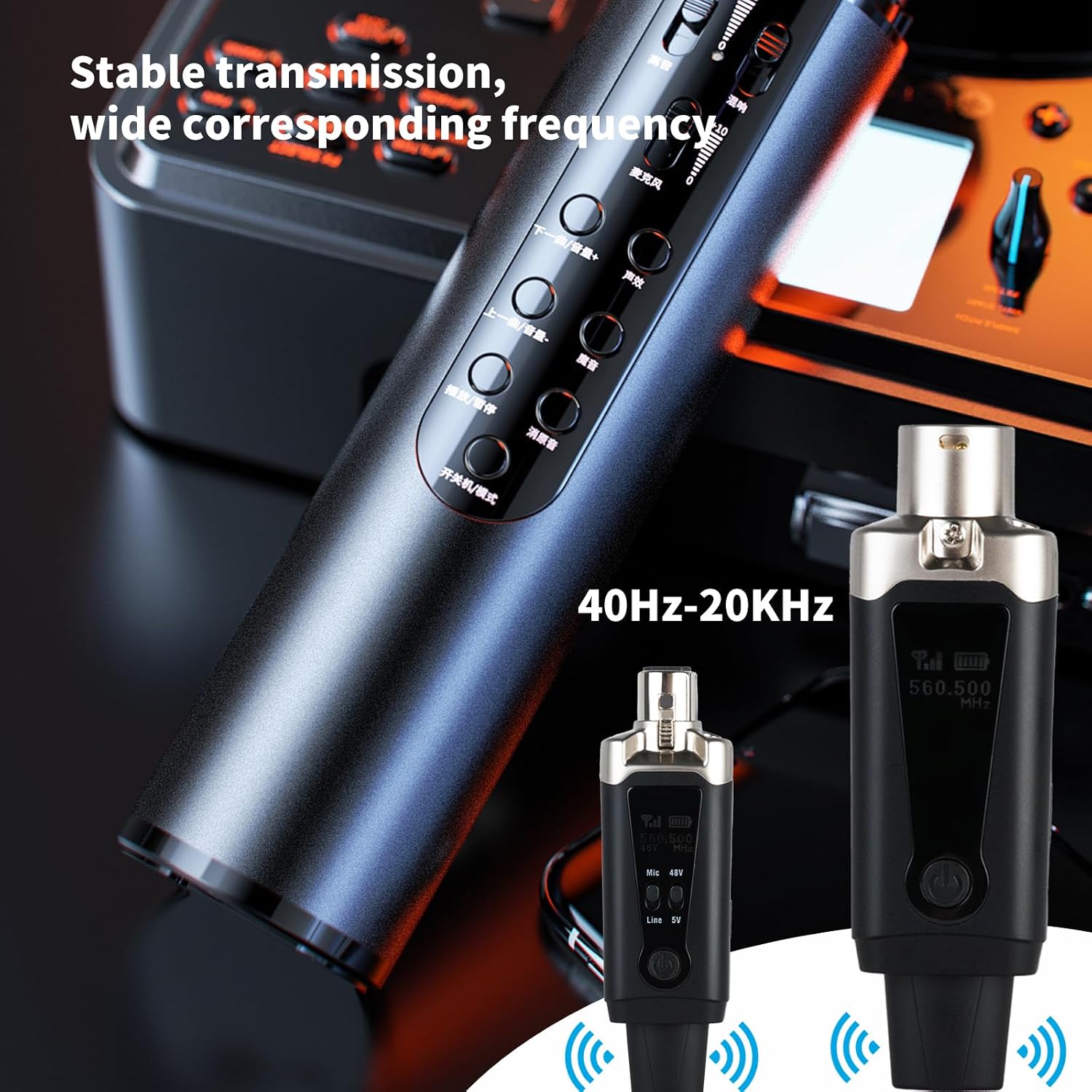 Wireless XLR Microphone Transmitter Receiver, UHF Wireless Mic System with 16 Channels, Guitar Wirless Adapter with