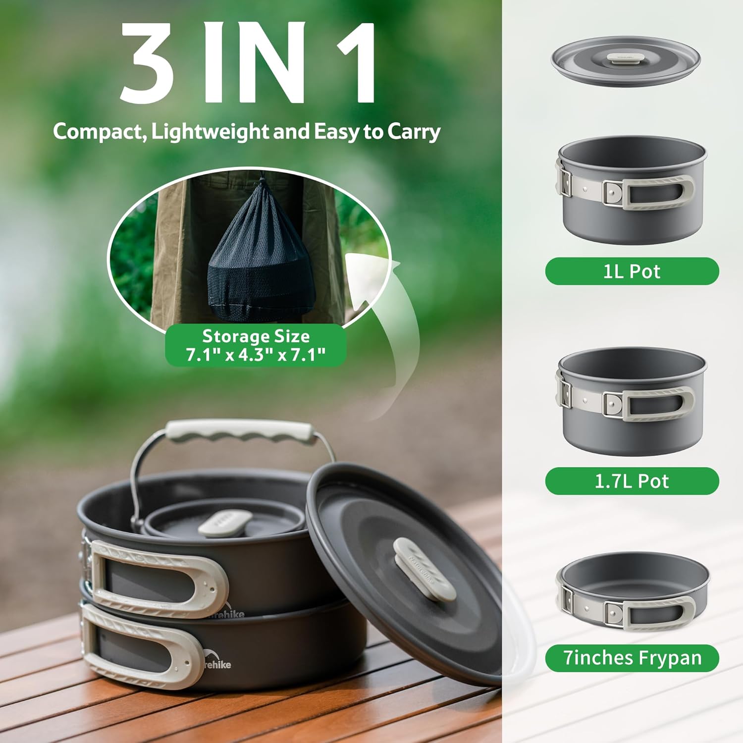 Camping Cookware Set Mess Kit for Backpacking Gear, Camp Cooking Set, Camping Pots and Pans Set for Outdoor