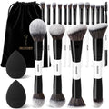20Pcs Black White Makeup Brushes Set Professional with Case Premium Synthetic for Foundation Concealer Blush Eye