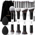 20Pcs Black White Makeup Brushes Set Professional with Case Premium Synthetic for Foundation Concealer Blush Eye