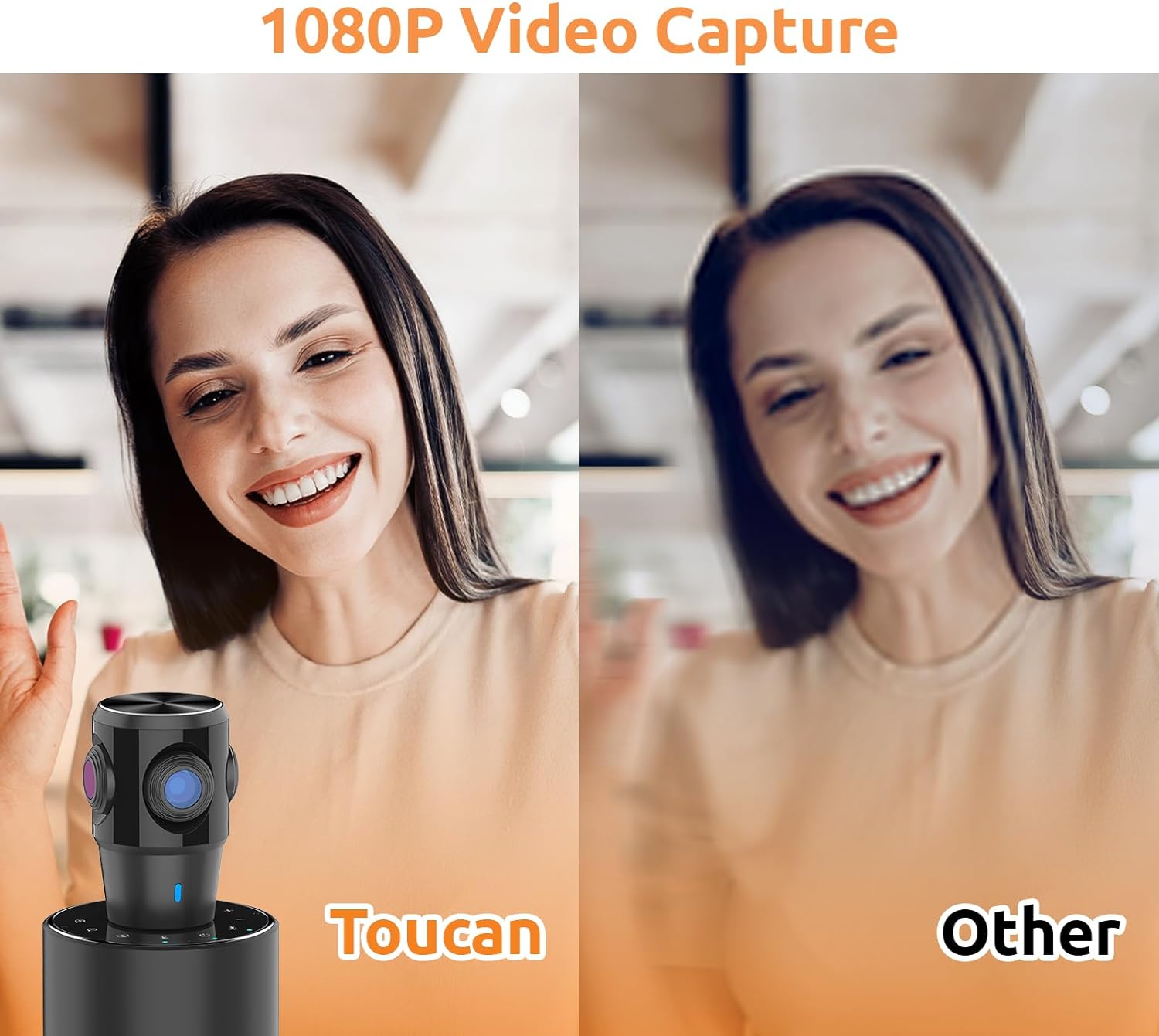 360-Degree Video Conference Camera, 1080p HD Webcam with 4 Noise Reduction Mics, Speaker, AI Tracking, Works with