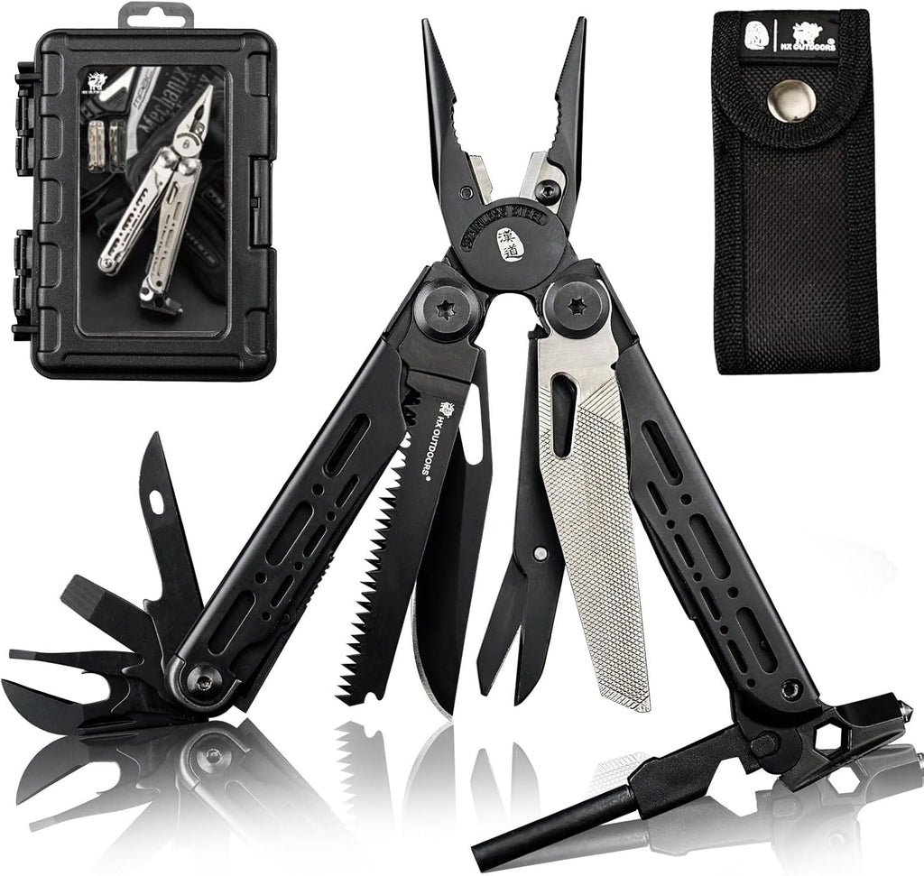 19 In 1 Pocket Multi Tool, Stainless Steel Multitools Pliers with Fire Starter and Glass Breaker, Folding EDC Camping