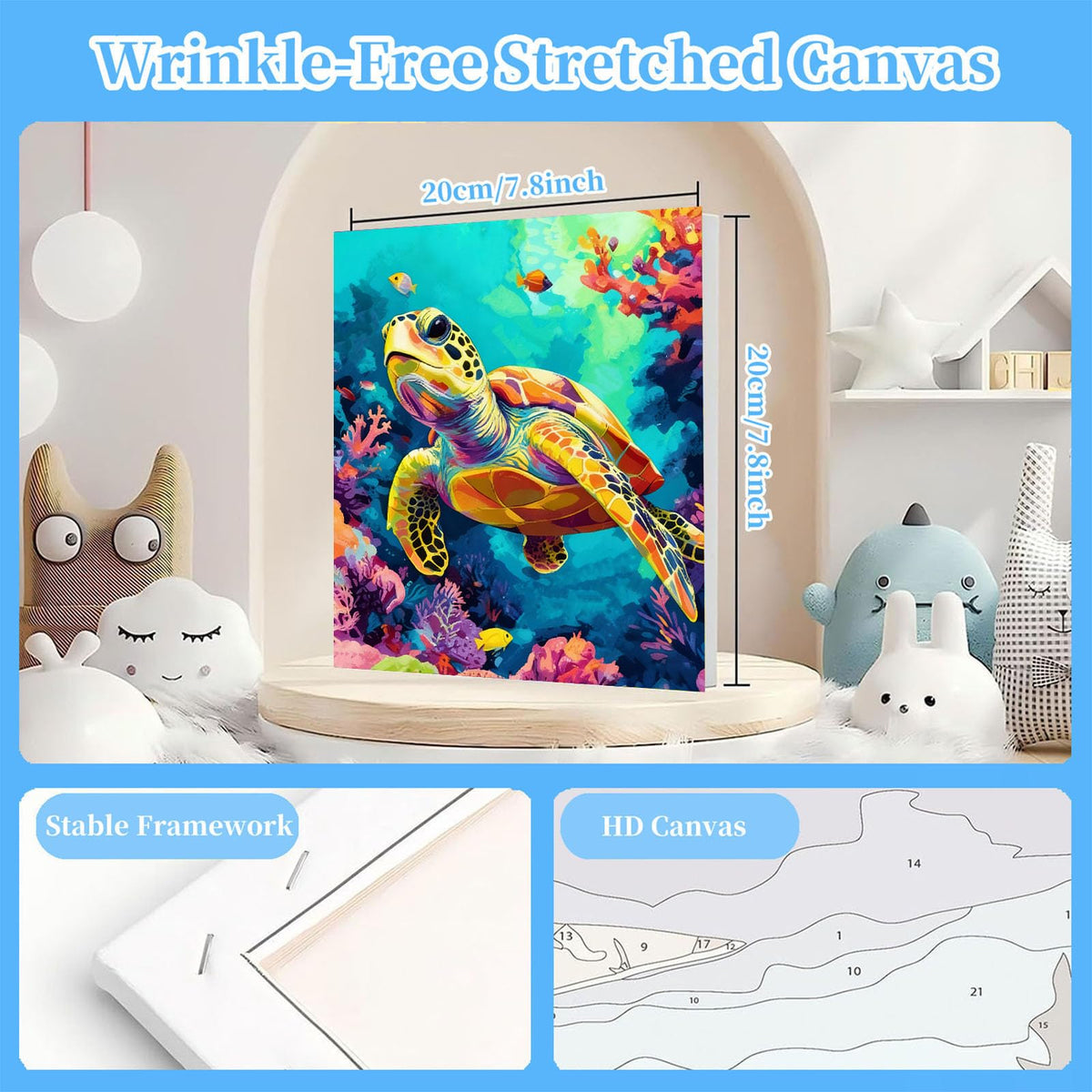 4 Pack Paint by Numbers Kit for Kids with Frame Sea Animal 8x8in
